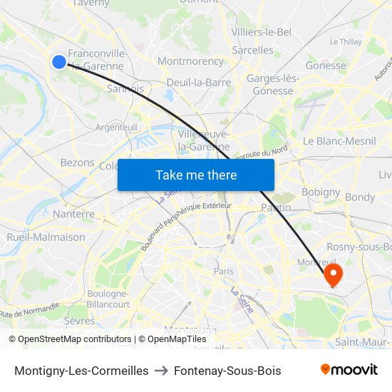 Montigny-Les-Cormeilles to Fontenay-Sous-Bois map