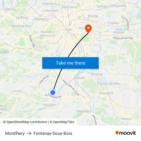 Montlhery to Fontenay-Sous-Bois map