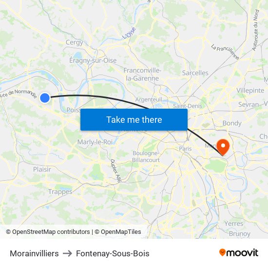 Morainvilliers to Fontenay-Sous-Bois map
