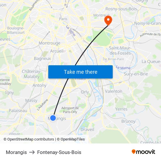 Morangis to Fontenay-Sous-Bois map