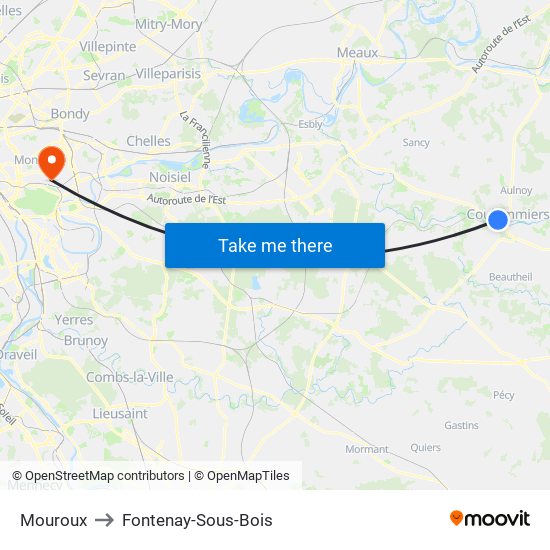 Mouroux to Fontenay-Sous-Bois map
