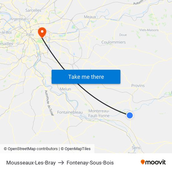 Mousseaux-Les-Bray to Fontenay-Sous-Bois map