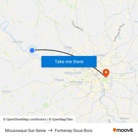 Mousseaux-Sur-Seine to Fontenay-Sous-Bois map