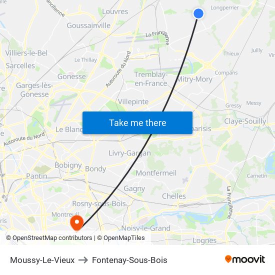 Moussy-Le-Vieux to Fontenay-Sous-Bois map