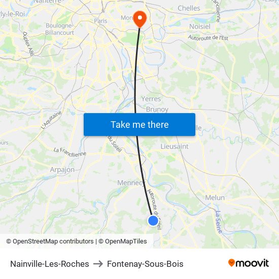 Nainville-Les-Roches to Fontenay-Sous-Bois map