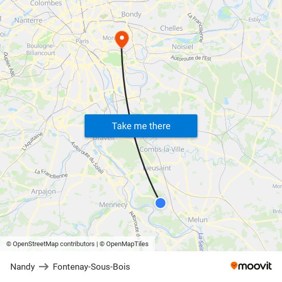 Nandy to Fontenay-Sous-Bois map