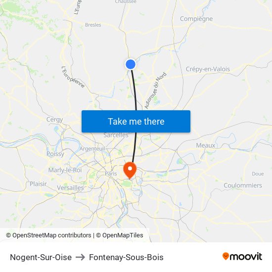 Nogent-Sur-Oise to Fontenay-Sous-Bois map