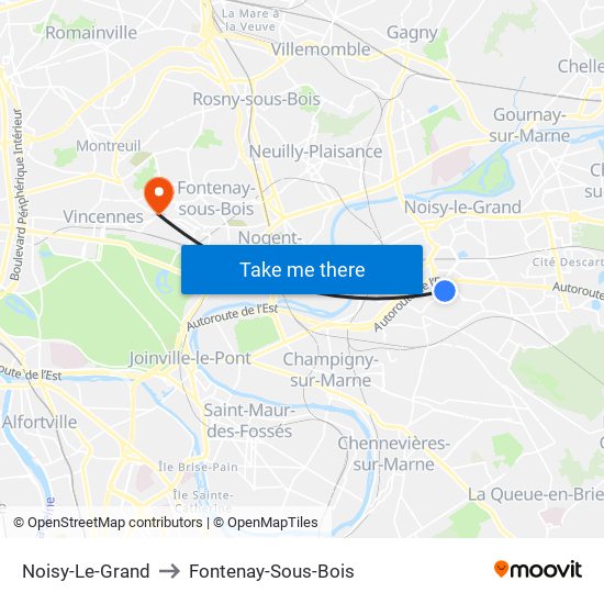 Noisy-Le-Grand to Fontenay-Sous-Bois map