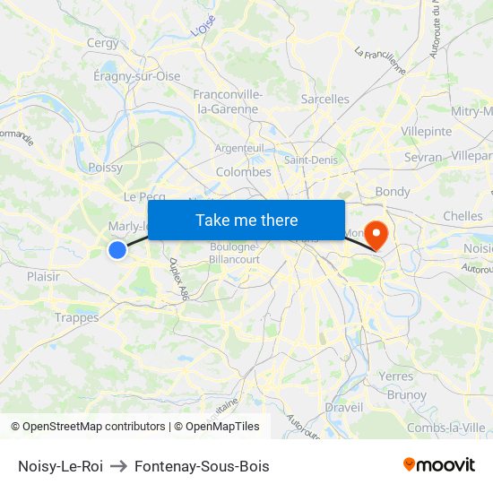 Noisy-Le-Roi to Fontenay-Sous-Bois map