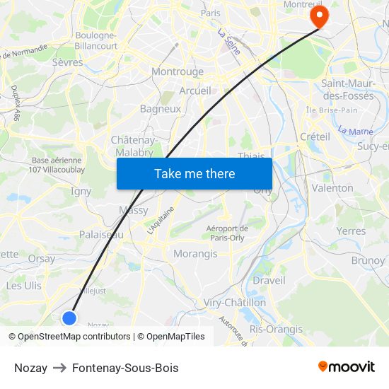 Nozay to Fontenay-Sous-Bois map