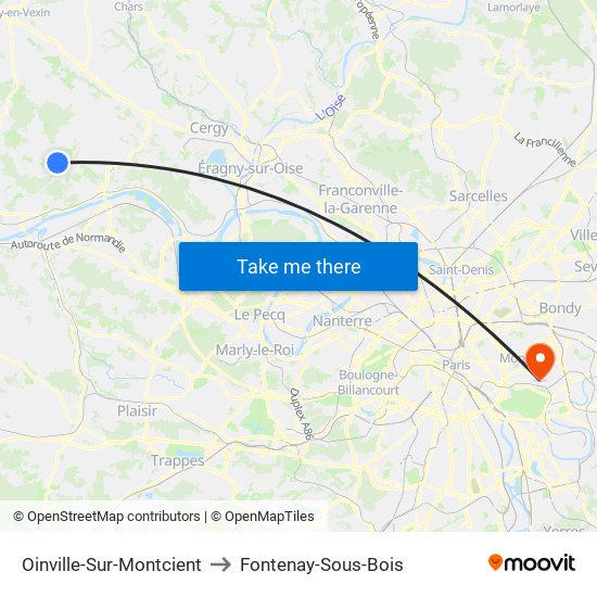 Oinville-Sur-Montcient to Fontenay-Sous-Bois map