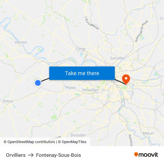 Orvilliers to Fontenay-Sous-Bois map