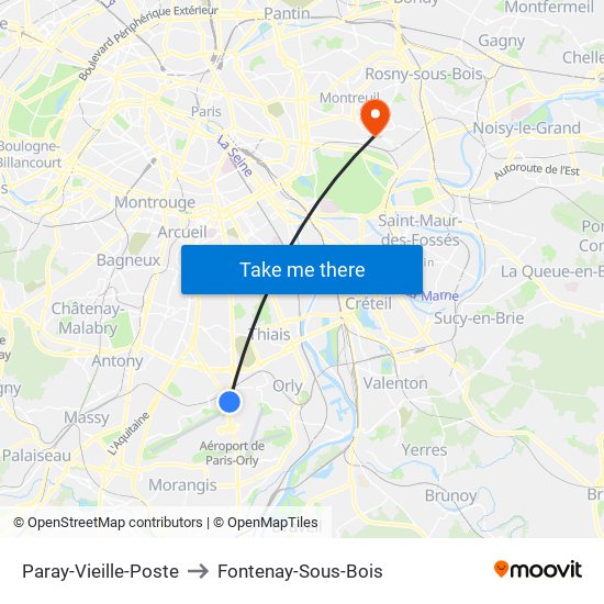 Paray-Vieille-Poste to Fontenay-Sous-Bois map