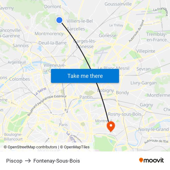 Piscop to Fontenay-Sous-Bois map