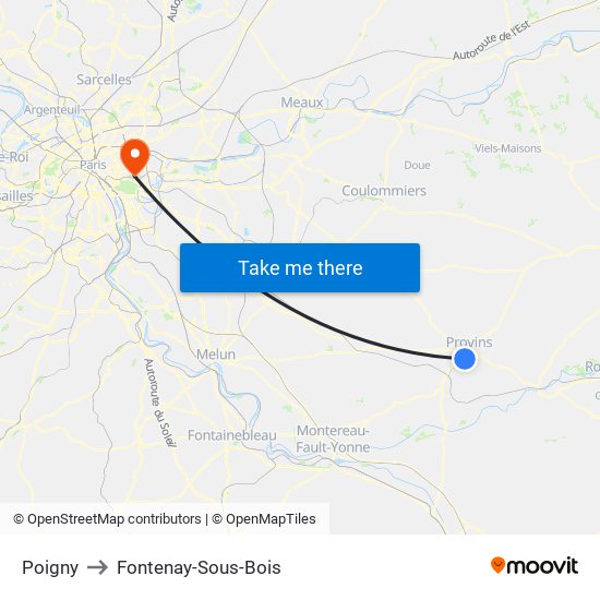 Poigny to Fontenay-Sous-Bois map