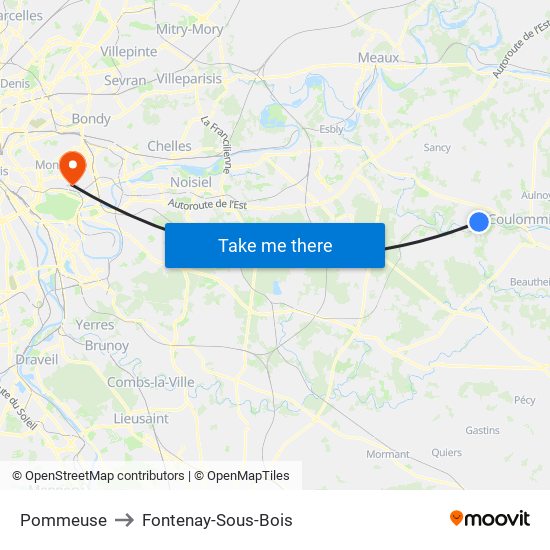 Pommeuse to Fontenay-Sous-Bois map