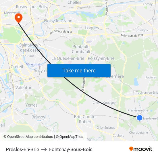 Presles-En-Brie to Fontenay-Sous-Bois map