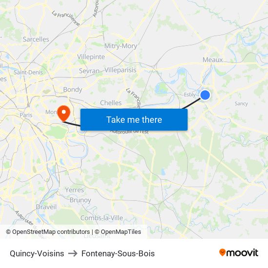 Quincy-Voisins to Fontenay-Sous-Bois map