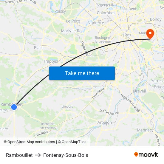 Rambouillet to Fontenay-Sous-Bois map