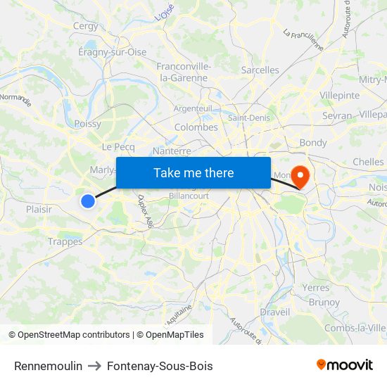 Rennemoulin to Fontenay-Sous-Bois map