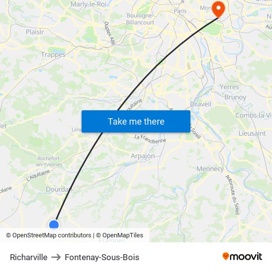 Richarville to Fontenay-Sous-Bois map