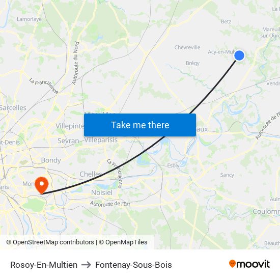 Rosoy-En-Multien to Fontenay-Sous-Bois map