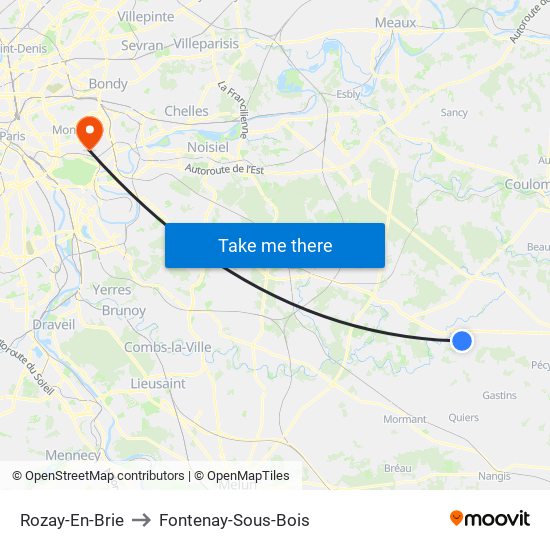 Rozay-En-Brie to Fontenay-Sous-Bois map