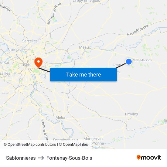 Sablonnieres to Fontenay-Sous-Bois map