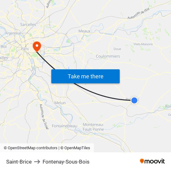 Saint-Brice to Fontenay-Sous-Bois map