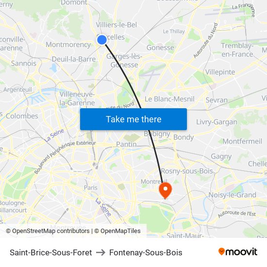 Saint-Brice-Sous-Foret to Fontenay-Sous-Bois map