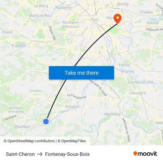 Saint-Cheron to Fontenay-Sous-Bois map