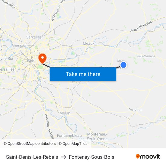 Saint-Denis-Les-Rebais to Fontenay-Sous-Bois map