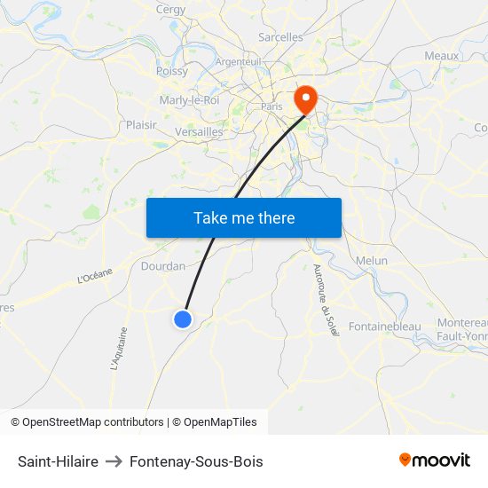 Saint-Hilaire to Fontenay-Sous-Bois map