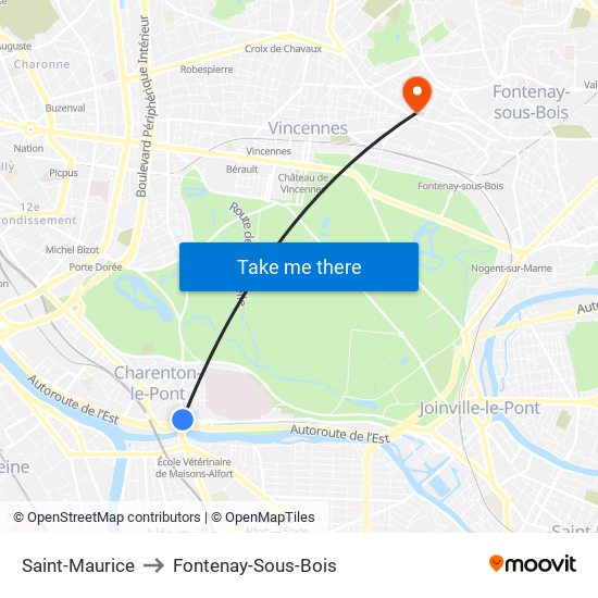 Saint-Maurice to Fontenay-Sous-Bois map