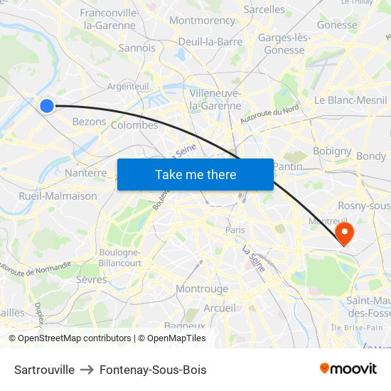 Sartrouville to Fontenay-Sous-Bois map