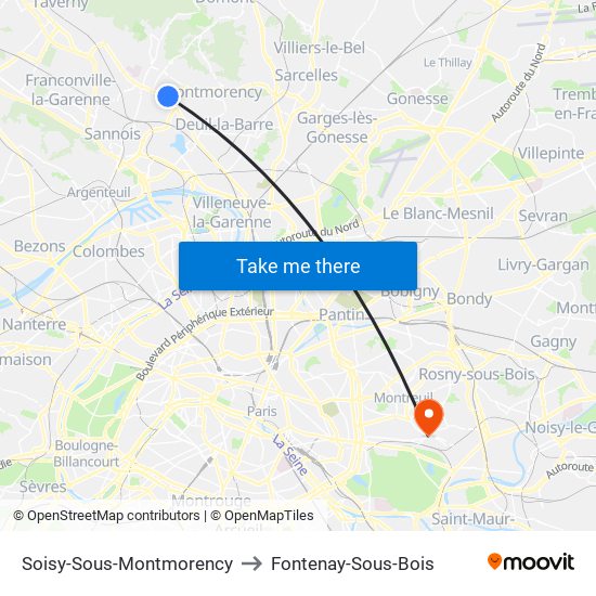 Soisy-Sous-Montmorency to Fontenay-Sous-Bois map