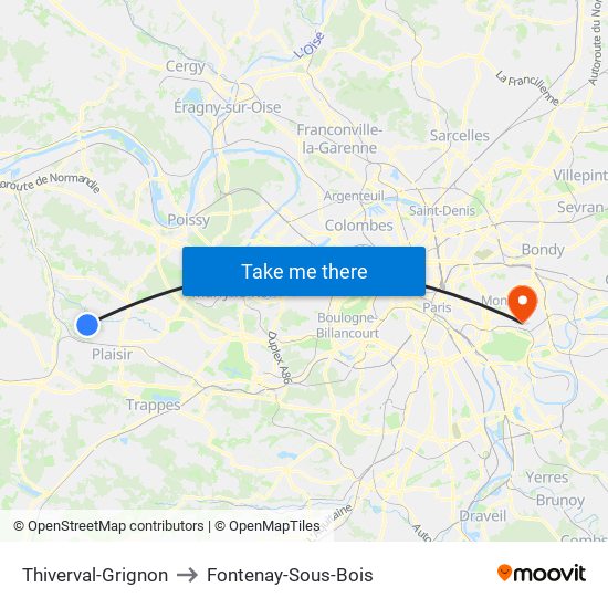 Thiverval-Grignon to Fontenay-Sous-Bois map