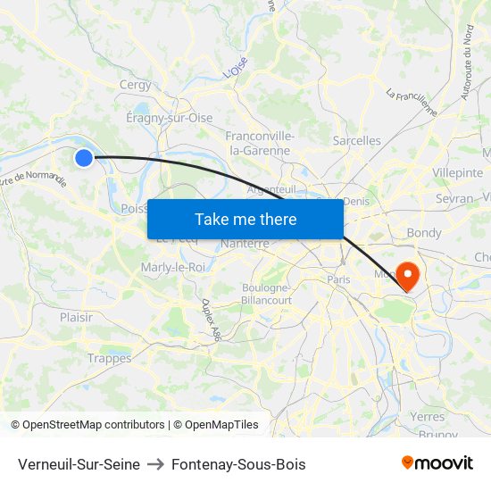 Verneuil-Sur-Seine to Fontenay-Sous-Bois map