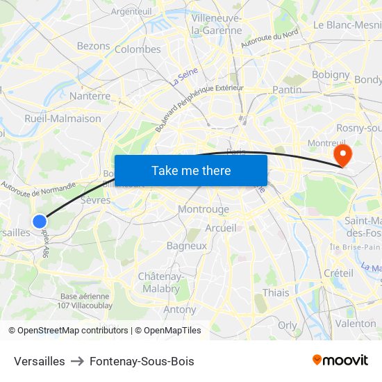 Versailles to Fontenay-Sous-Bois map