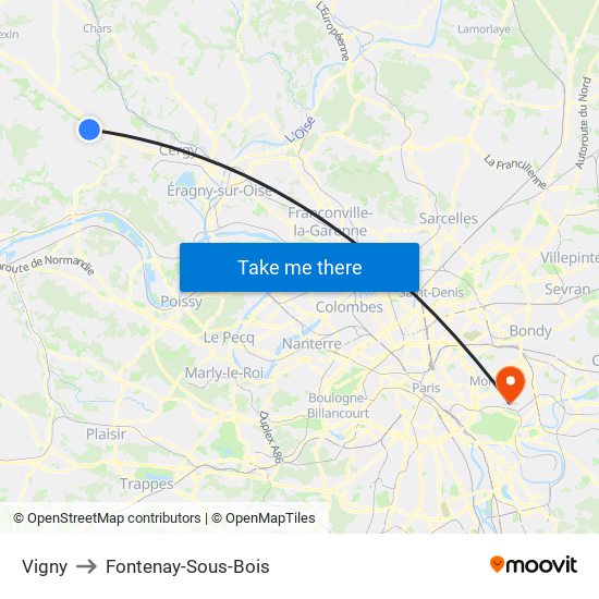 Vigny to Fontenay-Sous-Bois map
