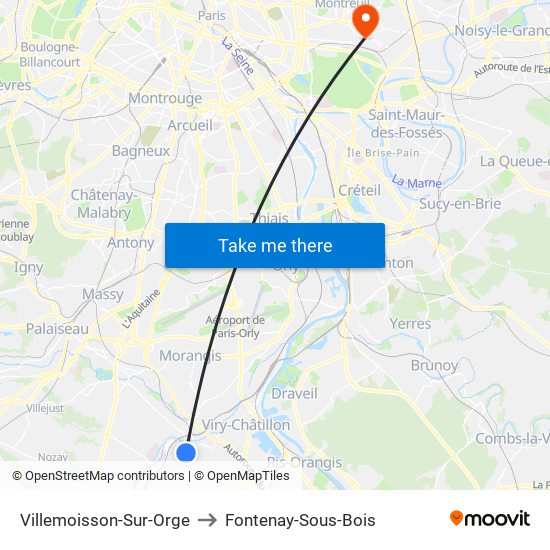 Villemoisson-Sur-Orge to Fontenay-Sous-Bois map