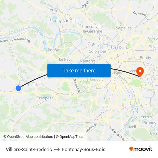 Villiers-Saint-Frederic to Fontenay-Sous-Bois map