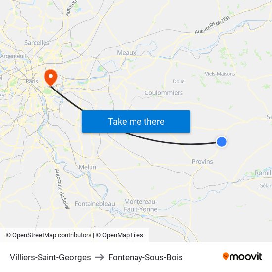 Villiers-Saint-Georges to Fontenay-Sous-Bois map