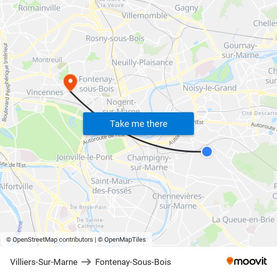 Villiers-Sur-Marne to Fontenay-Sous-Bois map