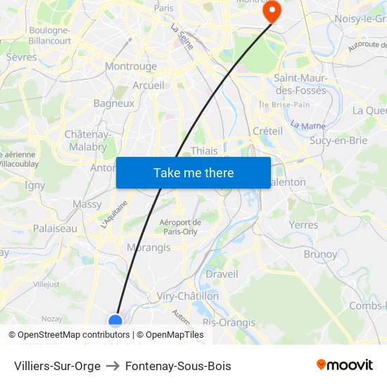 Villiers-Sur-Orge to Fontenay-Sous-Bois map