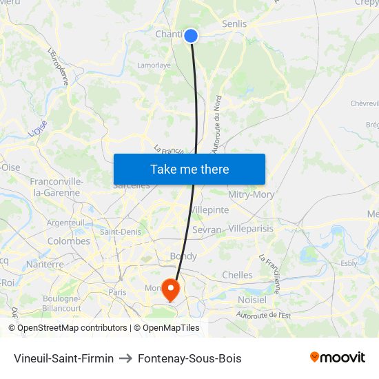 Vineuil-Saint-Firmin to Fontenay-Sous-Bois map