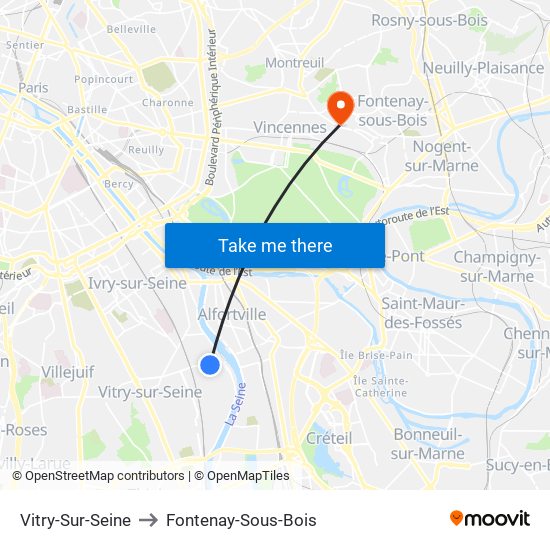 Vitry-Sur-Seine to Fontenay-Sous-Bois map