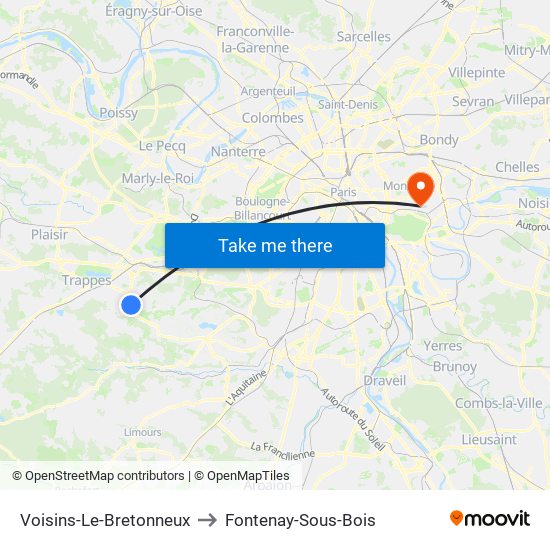 Voisins-Le-Bretonneux to Fontenay-Sous-Bois map