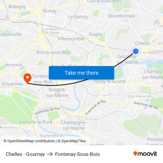 Chelles - Gournay to Fontenay-Sous-Bois map