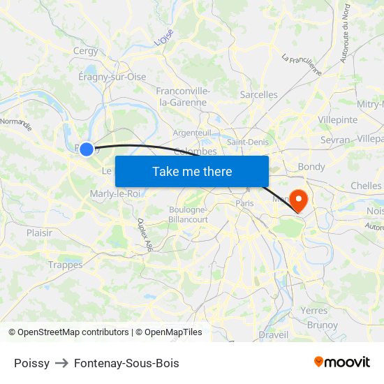 Poissy to Fontenay-Sous-Bois map